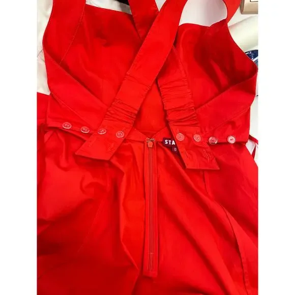 STAUD Teresa Square Neck Cross-Back Fit & Flare Midi Dress Stretch Cotton US10 - Picture 6 of 13